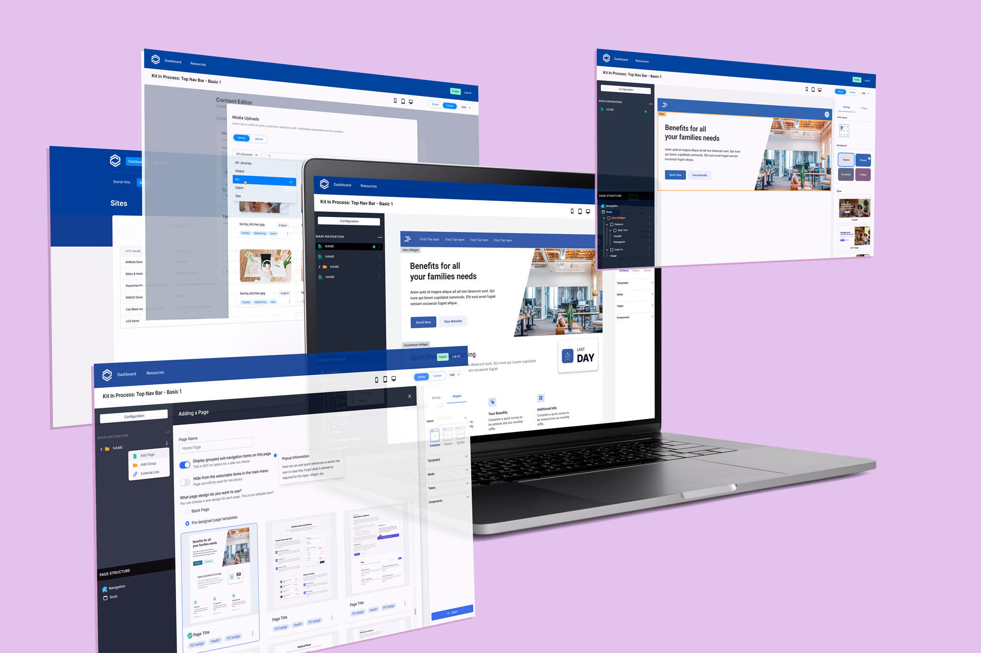 Assembled view of multiple Benefits Destination screens