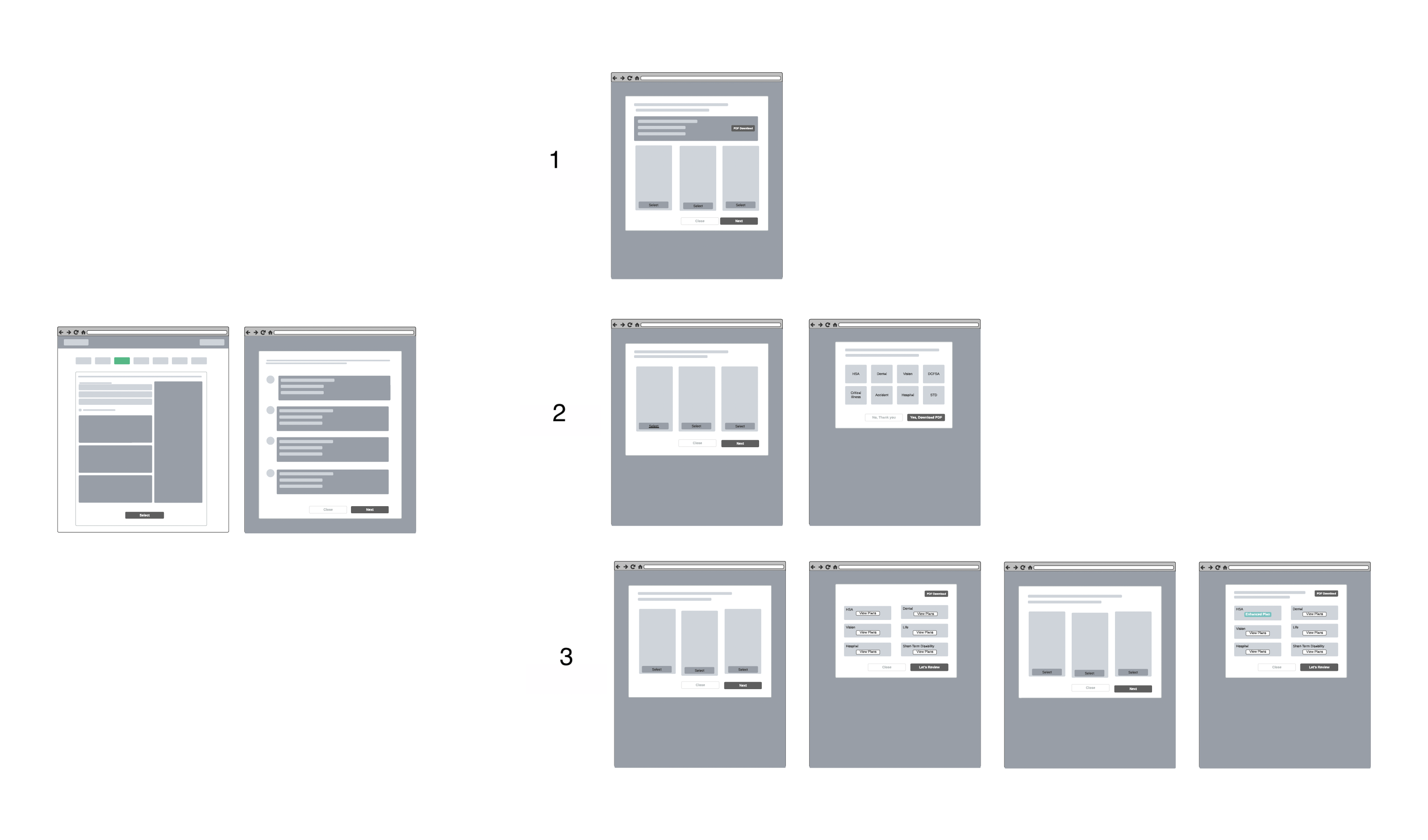 Modal wireframes, layout exploration